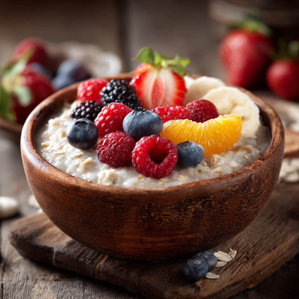 Корисний сніданок з вівсянкою та фруктами